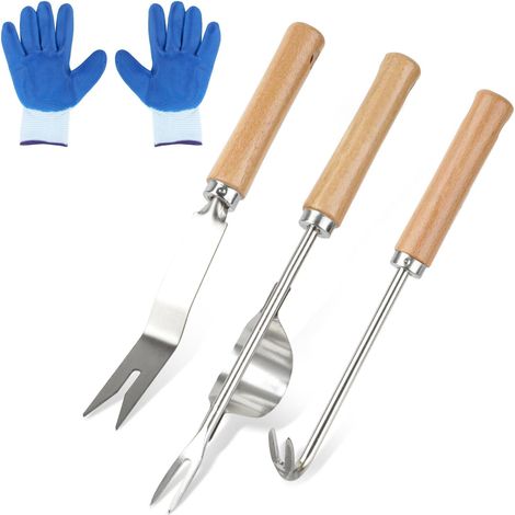 3 x Manual Weeder for Gardening Tools Weed Remover Stainless Steel Weed Remover Digging Weed Remover with Gloves (1/5)