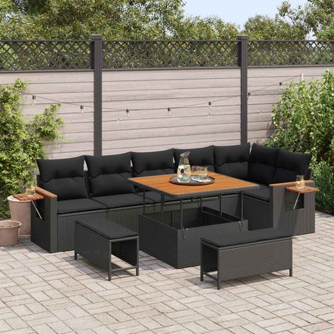 vidaXL Gartensofa-set mit Kissen 11 pcs Schwarz Poly-Rattan (1/5)