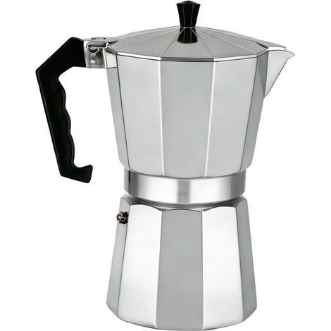 1 Cafetière italienne, aluminium, 6 tasses, valve de sécurité, joint silicone, compatible gaz/céramique/électrique (1/5)