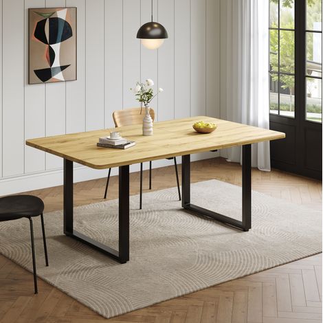 Mesa extensible 140/180/220 x 80 cm, 6-10 personas, MDF, patas de metal, color natural (1/5)