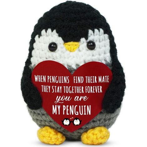 Cadeau de Saint-Valentin pour lui/elle - Pingouin Positif au Crochet - Cadeau d'anniversaire (1/5)