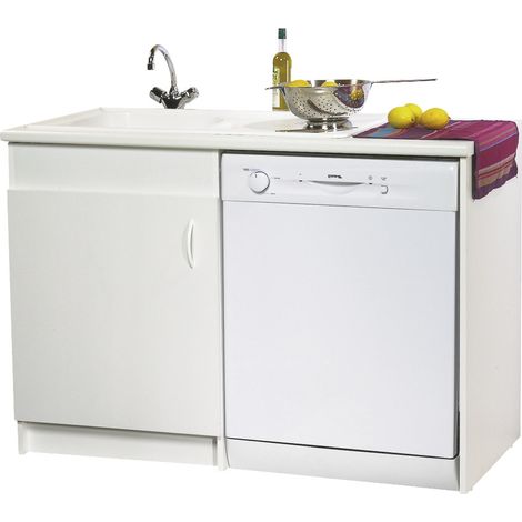Neova – Meuble sous-évier 120 cm pour lave-vaisselle – 1 porte – Bois mélaminé blanc – Assemblage par vis autotourillonnantes – Fabriqué en France