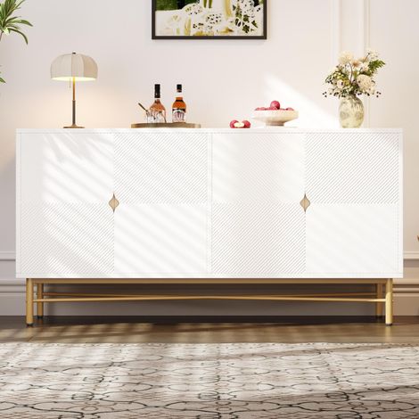 Madia bassa da soggiorno 160 x 40 x 82 cm, credenza dal design contemporaneo chic con 4 ante, robusta struttura in MDF e gambe dorate, Bianco (1/5)
