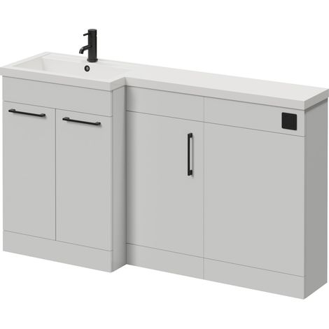 Napoli 390 Gloss Grey Pearl 1500mm 3 Door Vanity Unit Toilet Suite with Left Hand Square Lucia Basin - 1500mm - Matt Black 160mm HandleWithout Kingston Toilet Pan