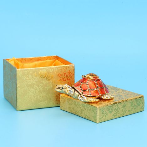Statue Tortue en Métal Diamanté Orange Brillant, Décoration d'Intérieur Élégante (1/5)
