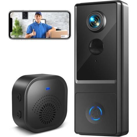 Wireless Doorbell with Camera, 1080P HD Wireless Video Door Phone Outdoor Waterproof 2.4G WiFi Wireless Doorbell with Chime PIR Motion Detection, Night Vision Two-Way Audio, Support Alexadyk- (1/4)