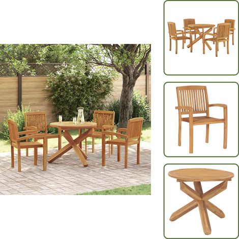 Comedor de exterior - vidaXL Juego de comedor para jardín 5 piezas madera maciza de teca - Madera de teca