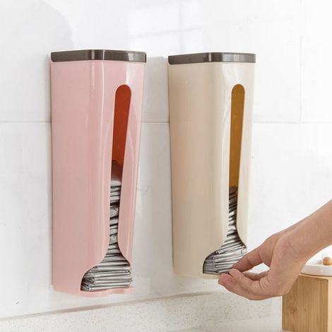 Boîte de rangement suspendue pour sacs poubelle boîte de stockage beige en plastique PP pour cuisine (30 x 9 x 85 cm) (1/4)