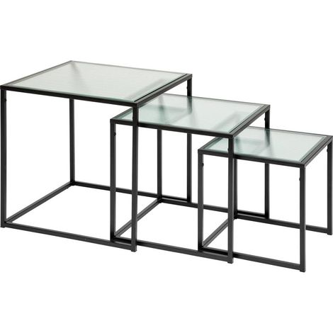 Set de 3 Tables gigognes en Métal Noir et Verre trempé (1/5)