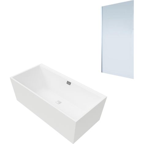 Baignoire droite VILLEROY ET BOCH Collaro 160 x 75cm Blanc mat  vidage et trop plein chrome + Pare bain gauche AURYS Mist 1