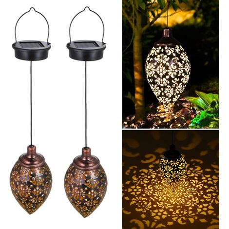 Lanterne orientale suspendue (lot de 2) - Éclairage solaire de jardin - Éclairage extérieur LED avec capteur jour/nuit - Lanterne de jardin - Bronze - Métal (1/3)