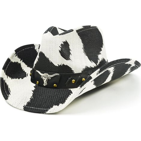 Chapeau de cowboy imprimé vache pour femme – Chapeau western en paille amusant pour enterrements de vie de jeune fille (adolescentes et adultes) (1/5)