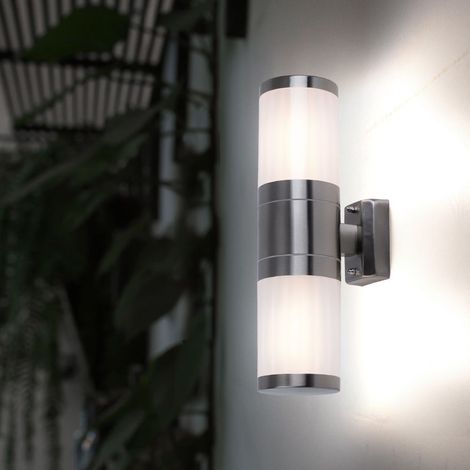 Wand Strahler Edelstahl Leuchte Garten Beleuchtung Außen UP DOWN Lampe weiß im Set inkl. LED Leuchtmittel