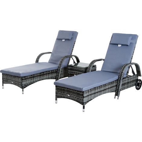 Lot de 2 bains de soleil avec table basse MARGOT gris (1/5)