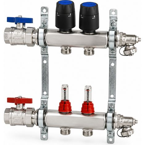 BADfabrik24 Eco Heizkreisverteiler Edelstahl für 2 Heizkreise mit 2 Stück Strawa Strawatherm Stellantrieb 230 V stromlos geschlossen (1/5)