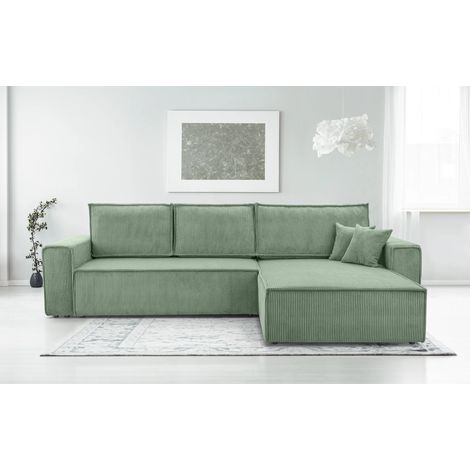 AX LIVING Cord Couch L Form – Cedria Wohnlandschaft 287 cm Salbeigrün