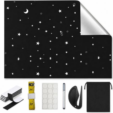 Rideau Occultant sans Percage Découpable sur Mesure avec Étoiles (145×200cm) (1/5)