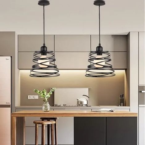 2PCS Retro Lustre Vintage Salon Noir Plafonnier Luminaire Industrielle Retro Style Edison pour Salon Chambre (1/4)
