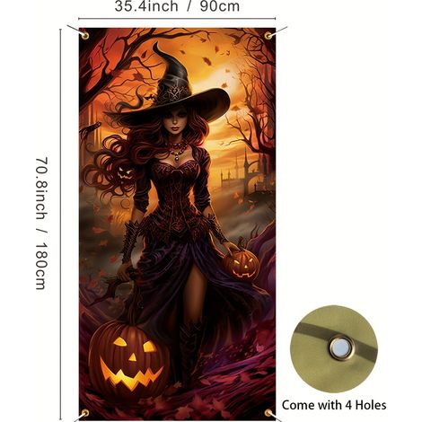 Décoration de porte d'Halloween, rideau de salle de bain Faucheuse, bannière décorative tête de mort effrayante - 90 x 180 cm (perforée + ruban) - Style 21