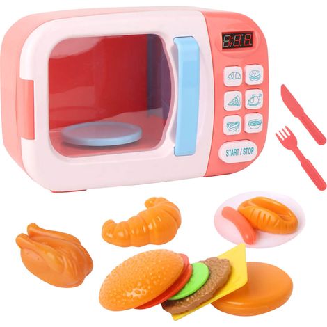 Four à micro-ondes électrique pour enfants, jouet de cuisine avec musique et simulation, rose (1/5)