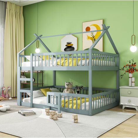 MEUBLIV Letto a castello 140x200 cm grigio – con scala e sponde, senza materasso (1/5)
