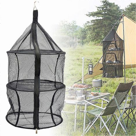 Séchoir à poisson pliable à 3 niveaux, panier suspendu en filet pour légumes, fruits et herbes aromatiques, sac de rangement, étendoir, outils de camping et de plein air (1/5)