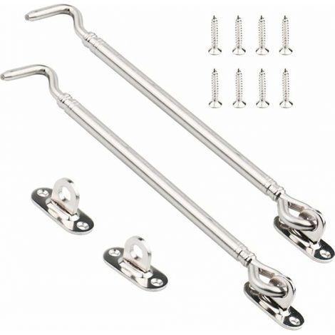 Confezione da 2 ganci per cabina in acciaio inox, chiusura per cancello resistente, chiusura per porta a battente, fissaggio silenzioso per finestra con viti, 205 mm (1/5)