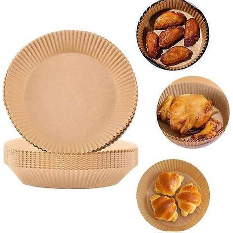 Lot de 100 moules en papier sulfurisé jetables pour friteuse à air chaud, assiettes en papier antiadhésif, plateau en papier siliconé, barquettes à frites. (1/5)