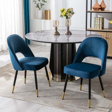 Wahson Set di 2 da Pranzo in Velluto, Stile moderno, comoda da sedersi con gambe in metallo per la cucina pranzo e il soggiorno, Blu