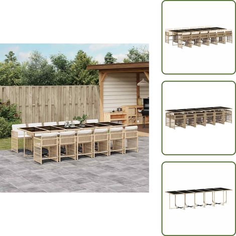 13-tlg. Garten-Essgruppe mit Kissen Beige Poly Rattan - Garten Essgruppe - Garten Essgruppen - Outdoor Essgruppe - Terrasse Essgruppe (1/5)