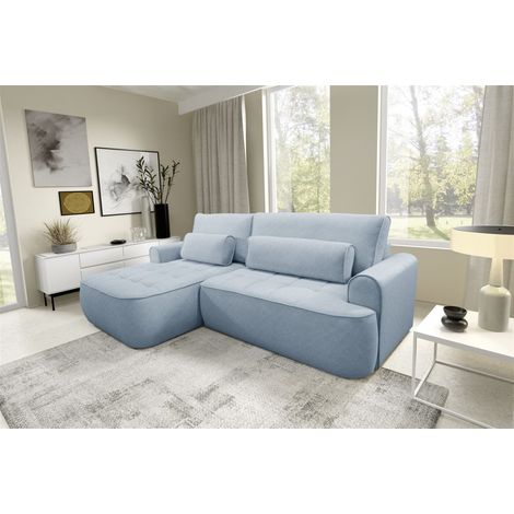 Ecksofa mit Schlaffunktion HUNTER Sofa in Stoff Cloud Hellblau Ottomane Links (1/5)