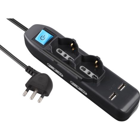 Multipresa 16a+int 2 pt univ+2usb nera mt 1,5 - electraline