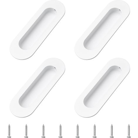 Set aus 4 eingelassenen Schrankgriffen, ovaler Knopf aus warmweißem Edelstahl mit Schrauben, Aufputzmontage, integrierter Griff für Schrankschubladen und Schiebetüren (1/5)