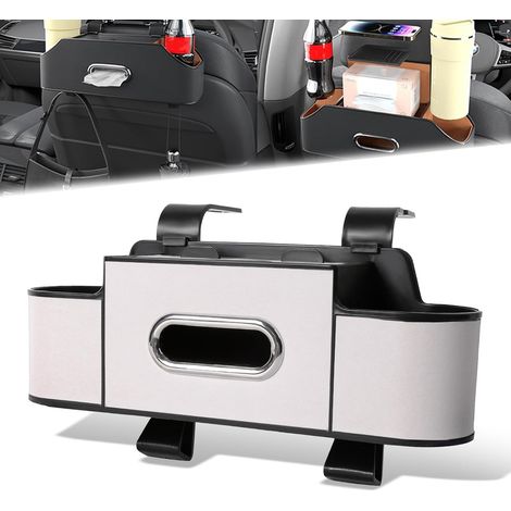 Organiseur pour siège arrière de voiture 3 en 1, boîte de rangement multifonctionnelle pour dossier de siège de voiture avec porte-gobelet, boîte à mouchoirs et crochets (B-Blanc) (1/5)