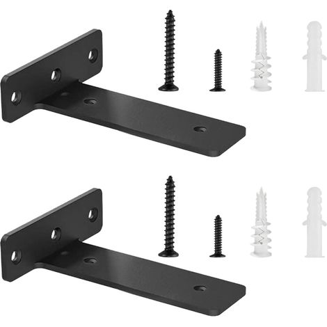 2 Pièces - Support étagère flottante - Équerre murale métal - Charge lourde 70 kg - Fixation invisible pour salon bureau cuisine - Noir - 20 cm (1/5)