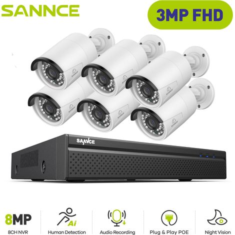 SANNCE PoE Kits de videovigilancia,8CH NVR con 3MP × 6 Cámara Seguridad Visión Nocturna Exterior Cámara de Vigilancia (1/5)