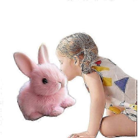 Lapin interactif en peluche, jouet électrique en peluche, avec oreilles mobiles, sûr et durable pour les enfants, rose. (1/5)