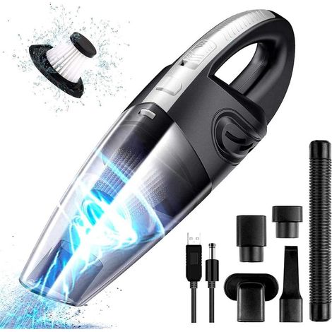 Aspiradora de mano, aspiradora para coche de 120 W, aspiradora inalámbrica de mano de 2200 mA, reducción de humedad y ruido, carga rápida con filtro lavable para el hogar, el coche y la mesa, color ne (1/5)