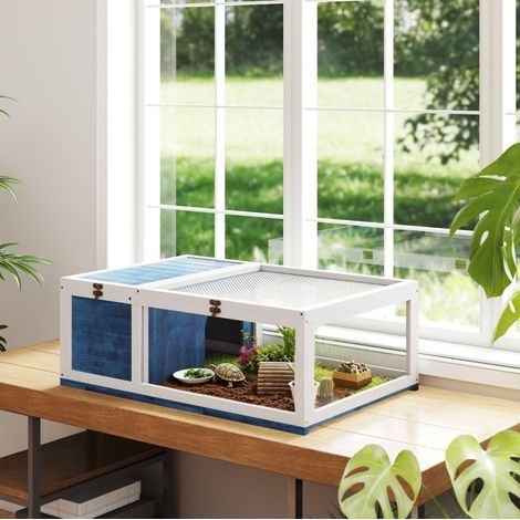 Terrario in legno per tartarughe, 91 x 60,5 x 32 cm, blu HAVRYA