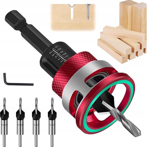 Juego de 6 brocas avellanadoras para madera - Brocas de precisión para madera - Negro - HSS-M2 2,8/3,2/3,5/4,0 mm - Con tope de profundidad (1/5)