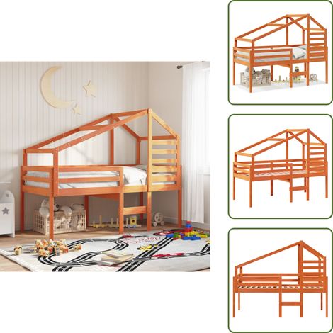 The Living Store Hochbett mit Dach Wachsbraun 80x200 cm Massivholz Kiefer - Bettdach (1/5)