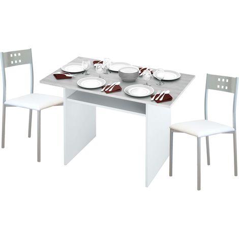 Conjunto de Mesa Cocina y 2 Sillas Pack Mesa Desplegable y 2 Sillas Blanco y Gris Cemento (1/5)