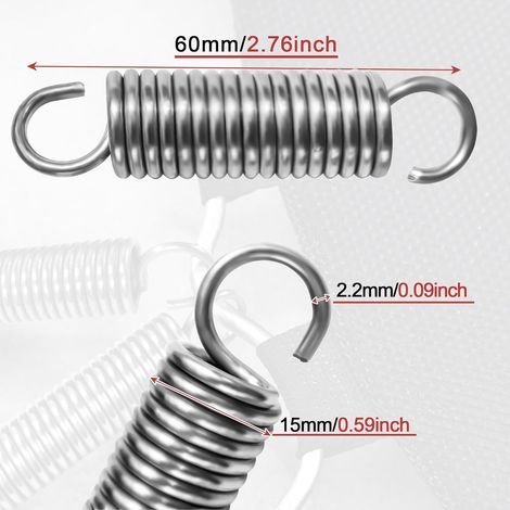 4Pcs Ressorts de traction 60mm avec Crochets, Ressort de Tension en Acier Inoxydable, Ressorts Extension Diamètre Extérieur 15mm, Diamètre du fil 2,2mm, Force 12 kg (1/4)
