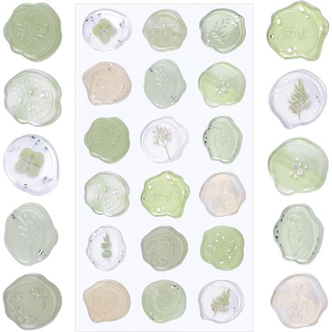 54pcs cire scellant autocollant, vert transparent autocollant autocollant d'étanchéité d'enveloppe autocollant mariage giving birthday party invitation Supplies (1/5)