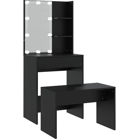 Maison Exclusive - Schminktisch-Set mit LED Schwarz Holzwerkstoff (1/5)
