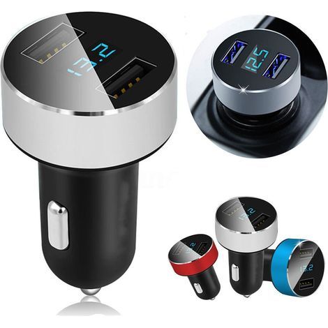 Adattatore caricabatterie per auto a doppia porta 3.1A Presa accendisigari USB 12V / 24V Voltmetro LED digitale per fotocamera, tablet, telefono cellulare e altri dispositivi di ricarica, argento (1/5)