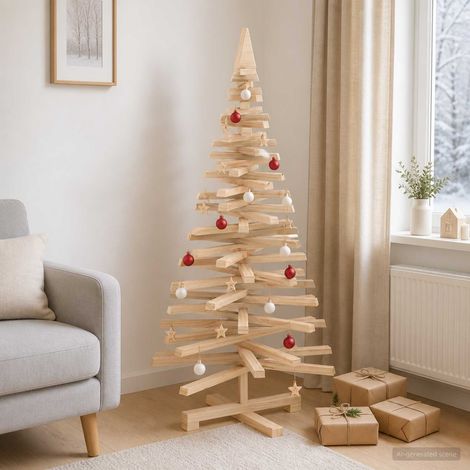 vidaXL Árbol de Navidad de madera KOTKA 120 cm Madera de Pino Maciza (1/5)
