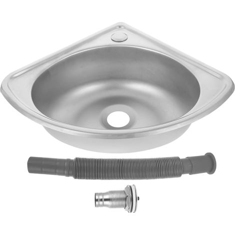 Évier Inox Angle - 1 Cuve - Acier Inoxydable - Gain de Place - Camping-Car Van - 34,5x34,5cm (1/5)