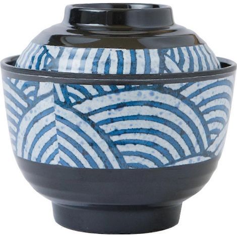 Japanische Miso-Suppenschüssel mit Deckel, Melamin-Ramen-Schüssel (1 Stück) – 10 x 10 x 9,5 cm – Blau (1/4)