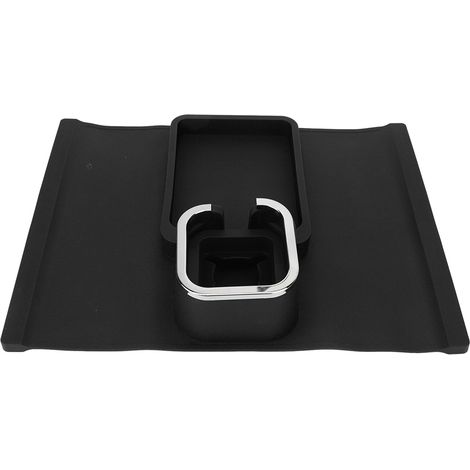 Porte-gobelet en silicone noir pour canapé, support de tasse multifonction créatif, avec cadre argenté, idéal pour café et boissons, repose-bras de canapé. (1/5)